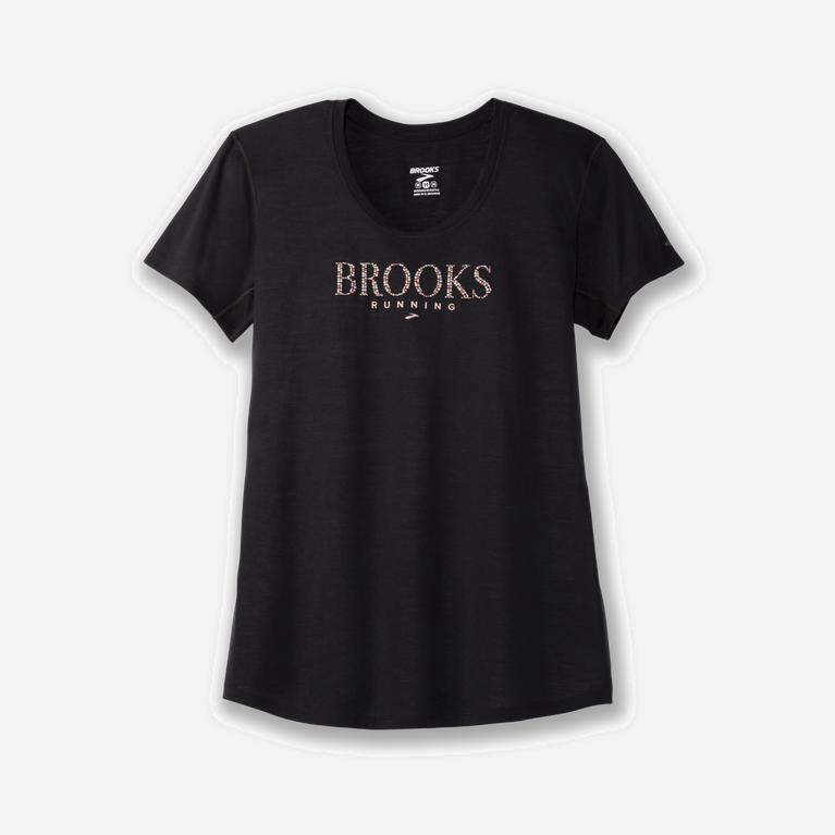 Brooks Distance Graphic Mujer Camisetas Manga Corta - Negros / Negros (8439TLXDE)